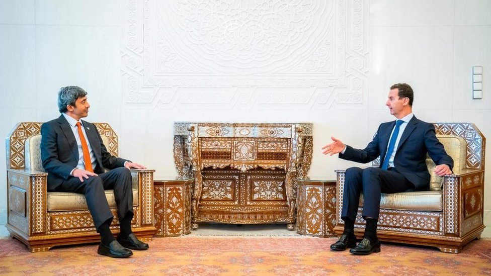 الرئيس السوري الأسد يلتقي عبدالله بن زايد.