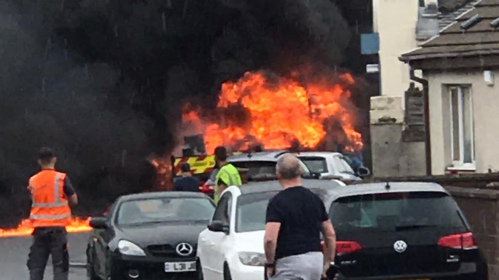van with flames