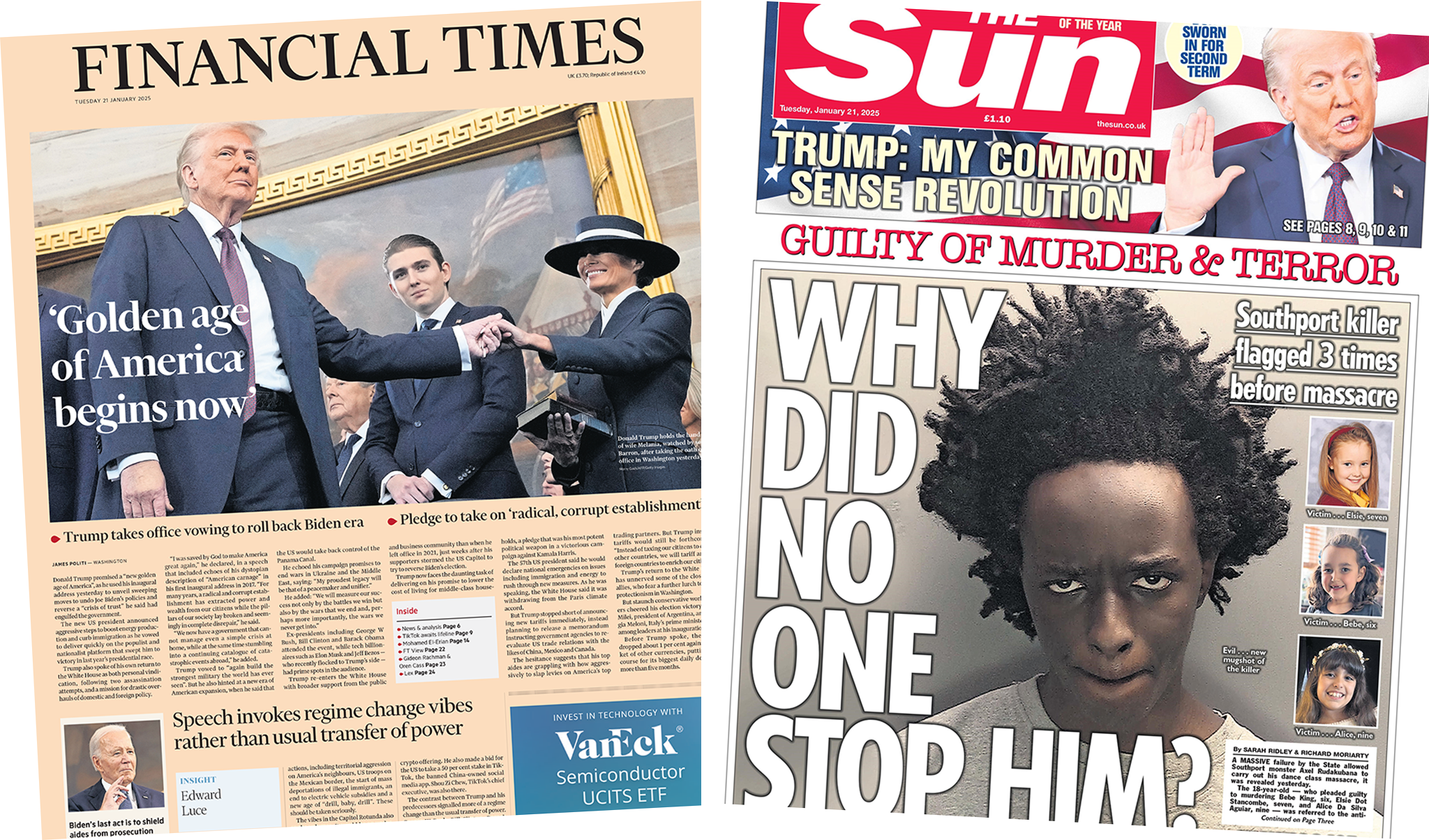 Newspaper headlines: Trump vows 'golden age' and Southport killer