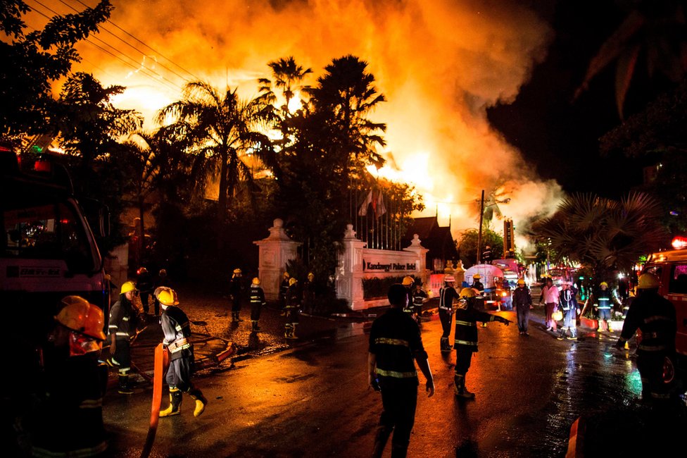 Myanmar Fire Guts Iconic Yangon Hotel Kandawgyi Palace c News