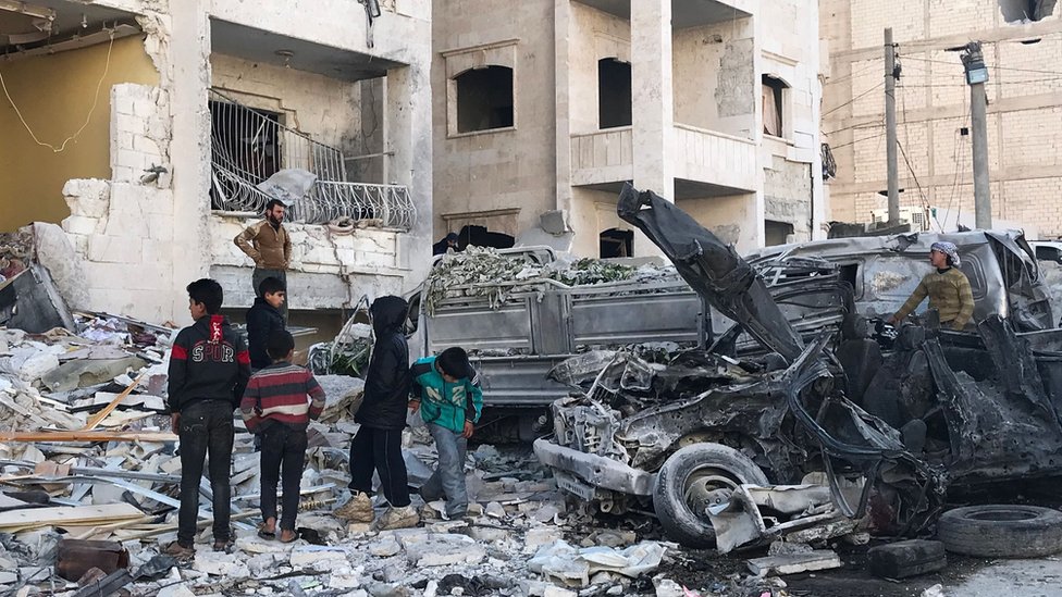 Последствия взрыва в городе Идлиб (8 января 2018 г.)