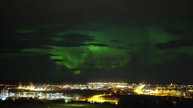 Saever Helgi Bragason captured the Northern Lights display over Reykjavik earlier this week