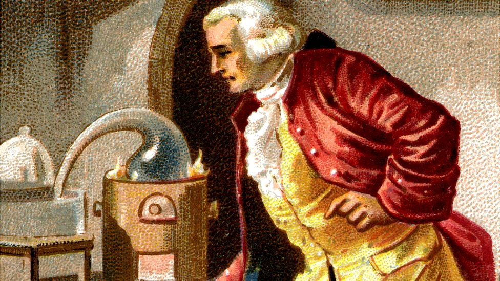 Lavoisier con una de sus máquinas