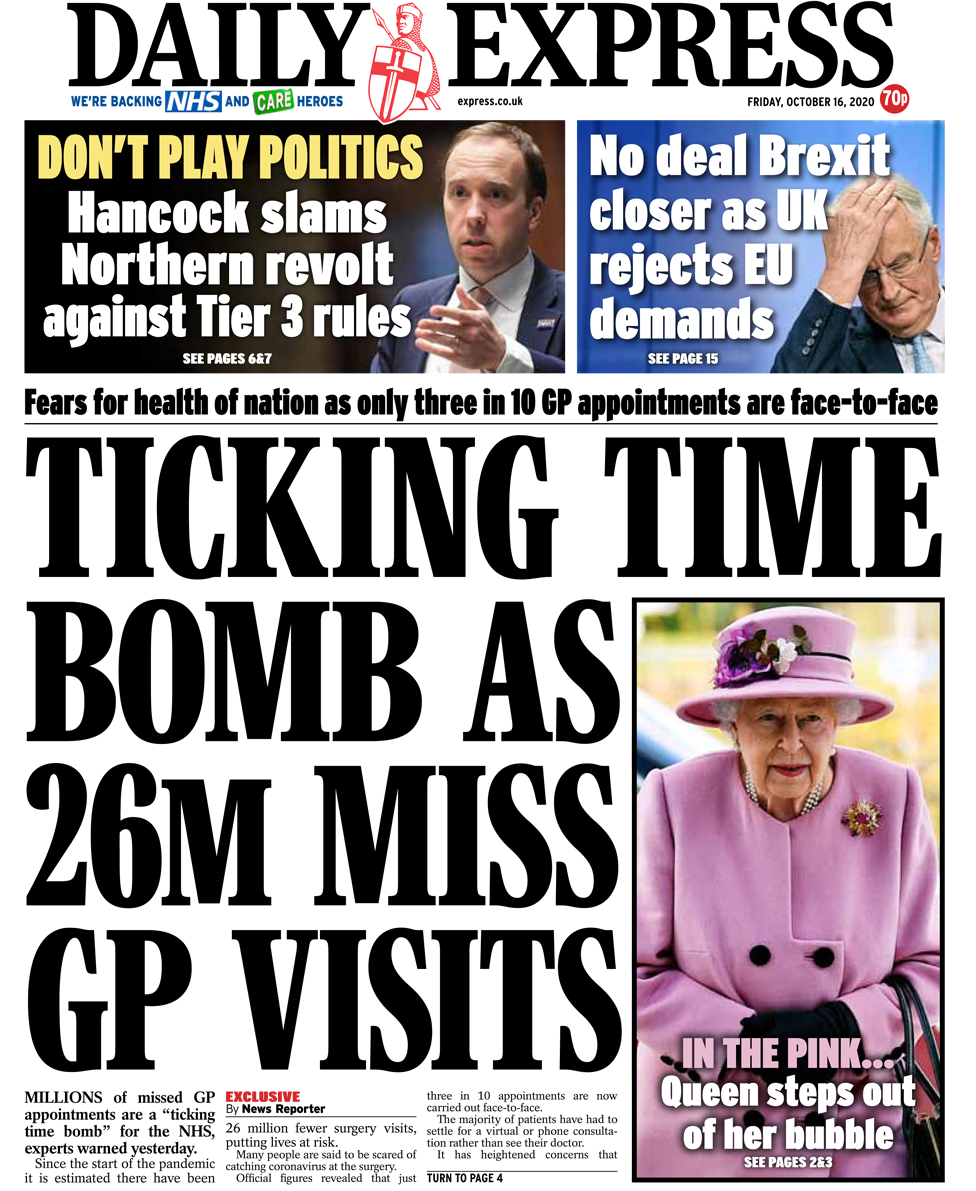 Daily Express front page 16/10/20