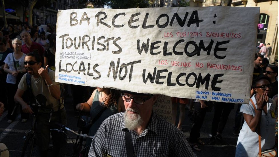 Protesta contra el turismo en Barcelona.