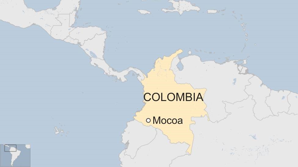 Карта Колумбии с изображением Мокоа, где оползень убил десятки