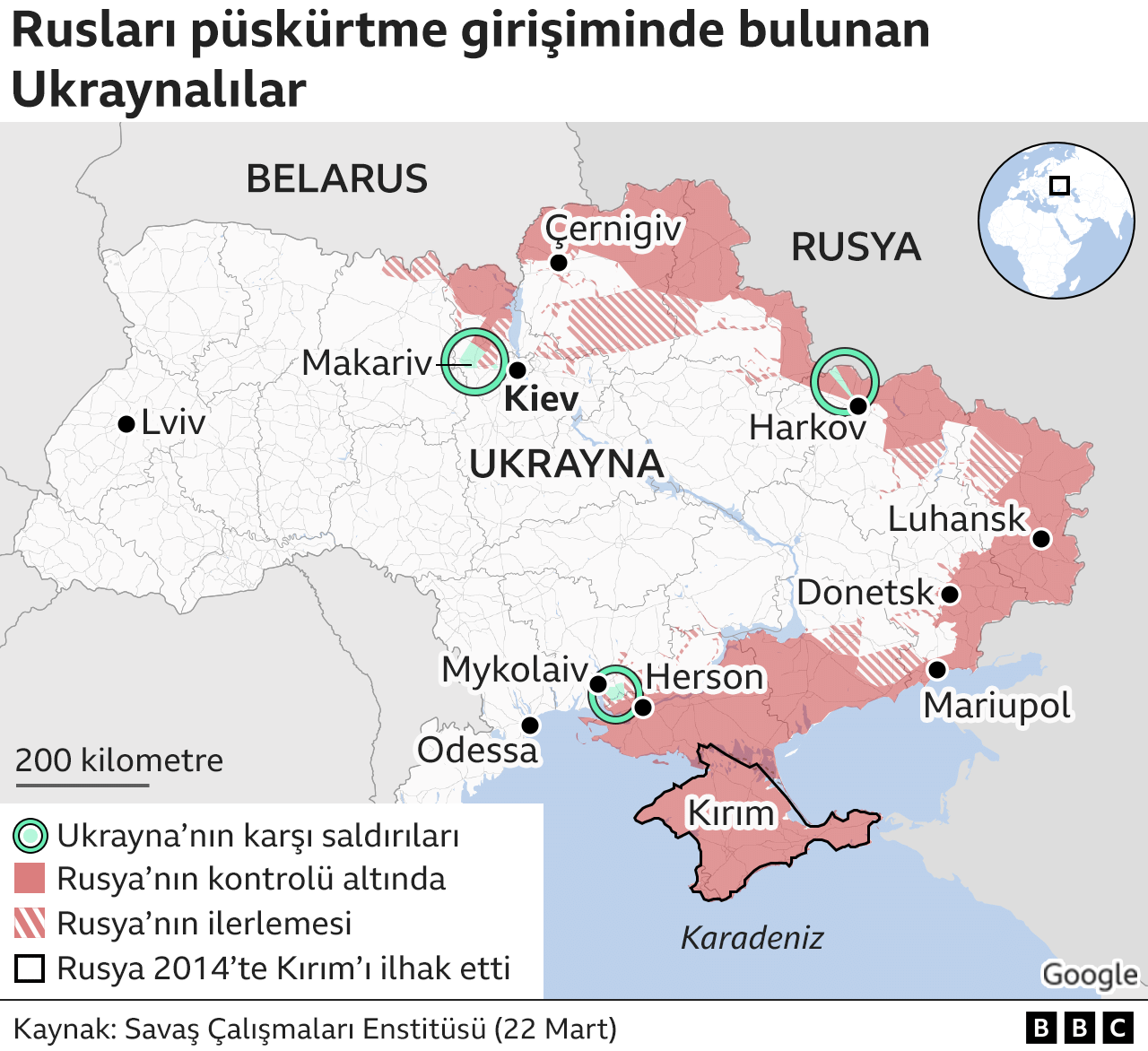 Ukrayna'da cephe hatları.