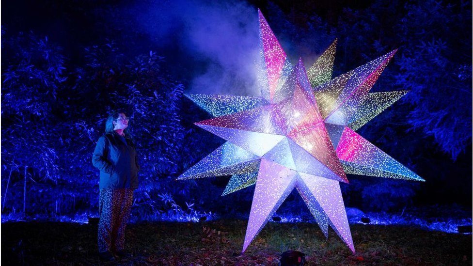 LED Double 5 Point Star, Blue Lights