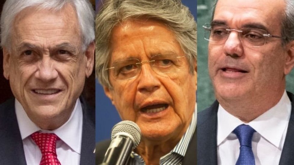 Los presidentes de Chile, Ecuador y Republica Dominicana, Sebastián Piñera, Guillermo Lasso y Luis Abinader.