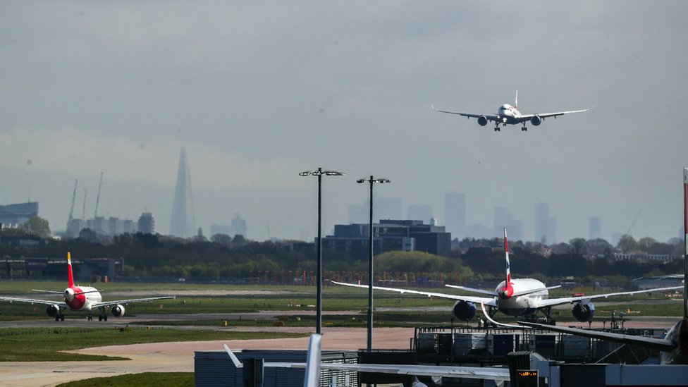 File image of a plane landing at Heathrow airport
