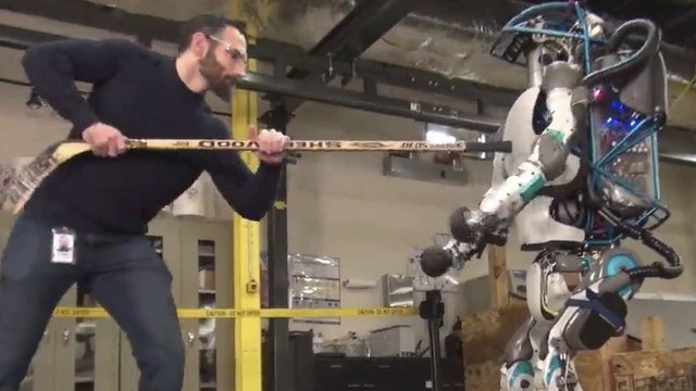 Robot is prodded by human