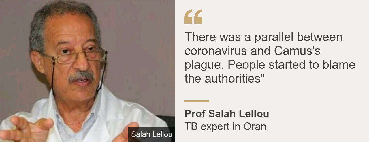 Quote box. Prof Salah Lellou: "There was a parallel between coronavirus and Camus's plague. People started to blame the authorities"