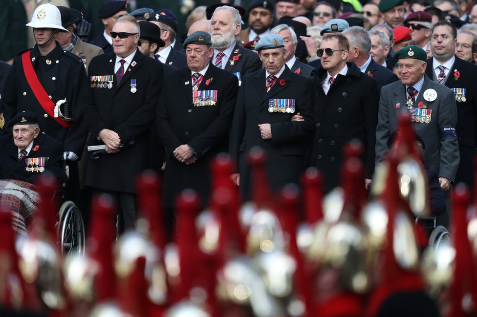 Veterans attend the remembrance service at the Cenotaph memorial in Whitehall