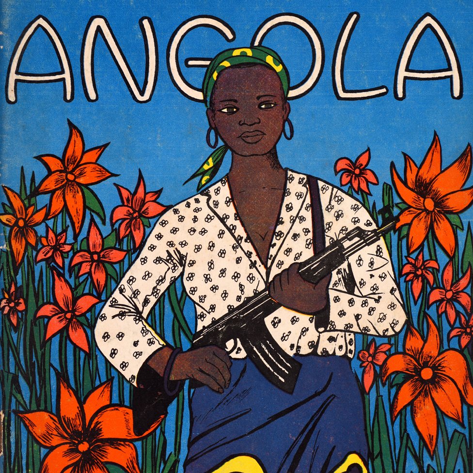 Обложка журнала Tricontinental 95 со словом Ангола и женщина с автоматом