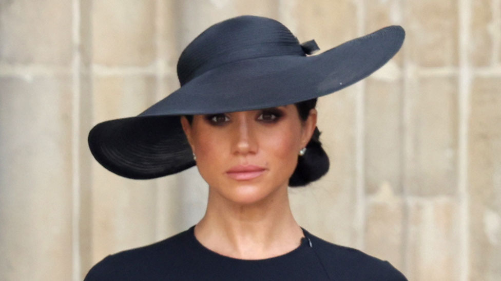 Meghan, Duchess of Sussex is seen during The State Funeral Of Queen Elizabeth II at Westminster Abbey on September 19, 2022 in London