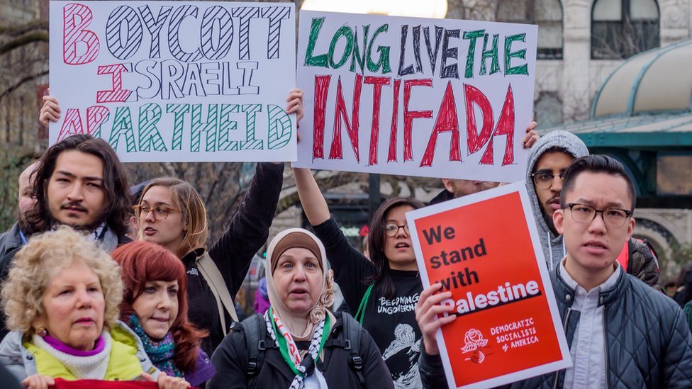 مظاهرة تدعو لمقاطة إسرائيل في نيويورك عام 2018