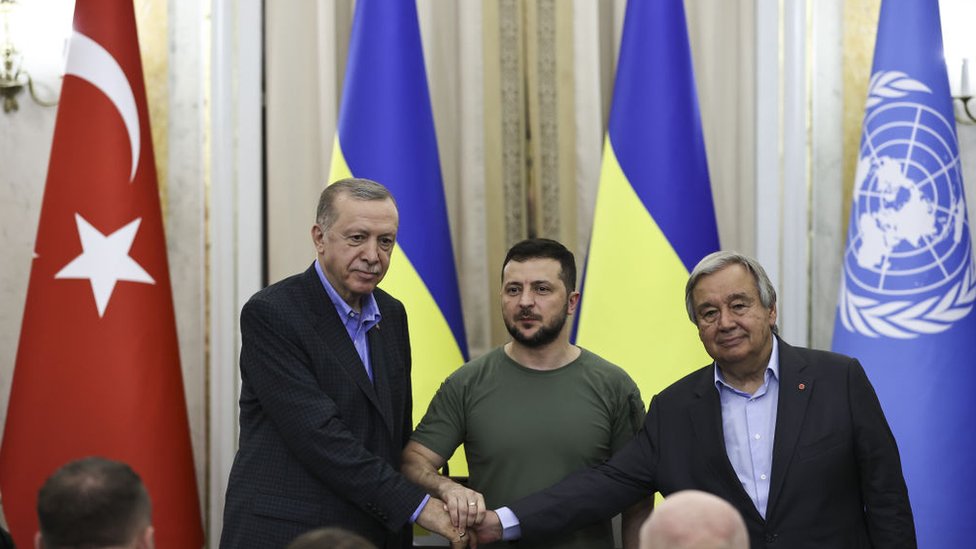 Erdogan, Zelensky y Guterres en la ciudad ucraniana de Lviv.