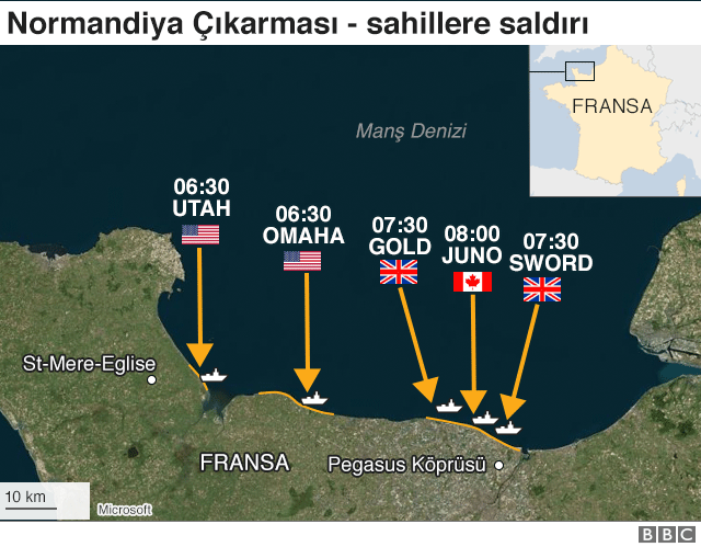 Normandiya Çıkarması, sahillere saldırı