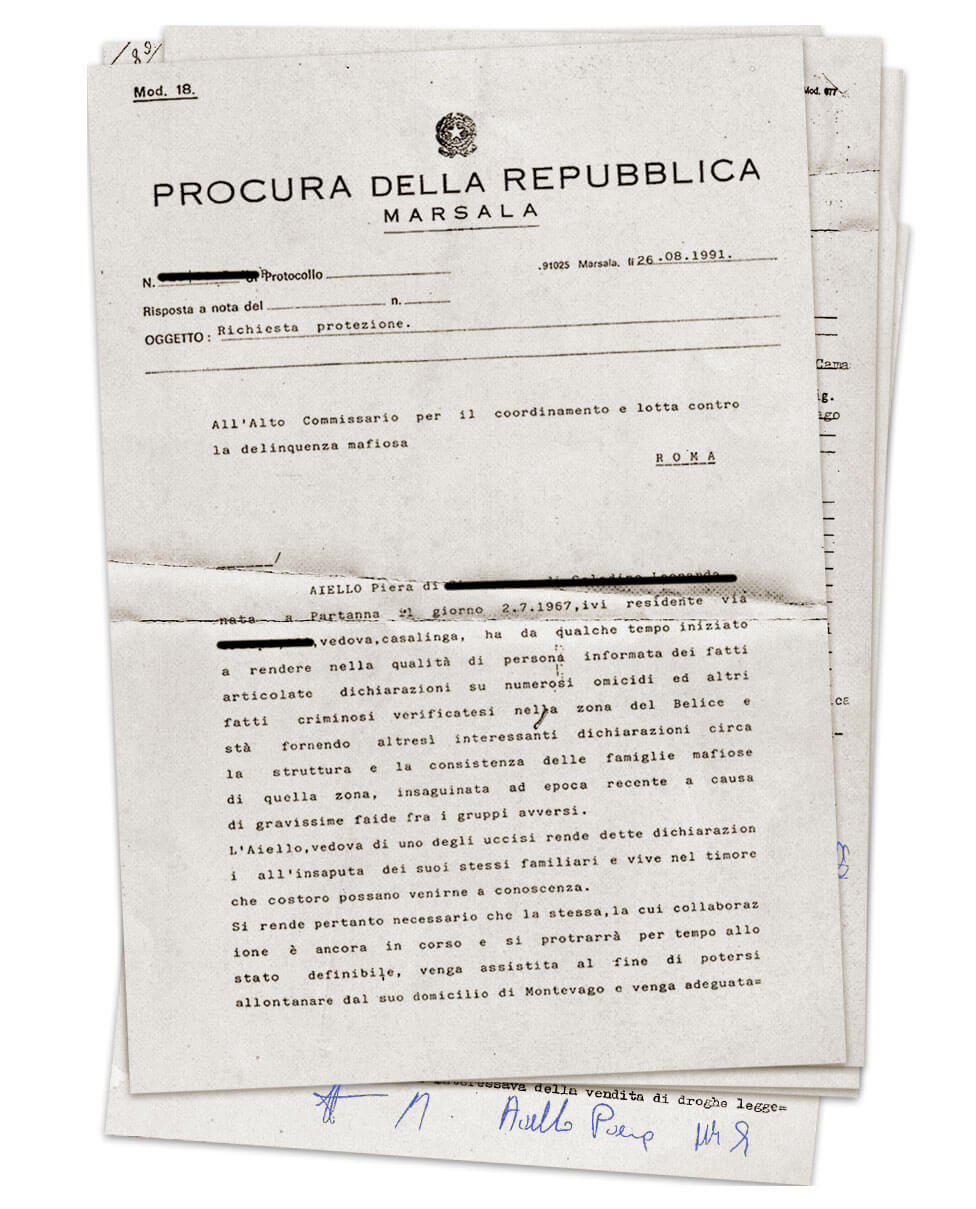 El documento con el que el tribunal pide protección policial para Piera Aiello.