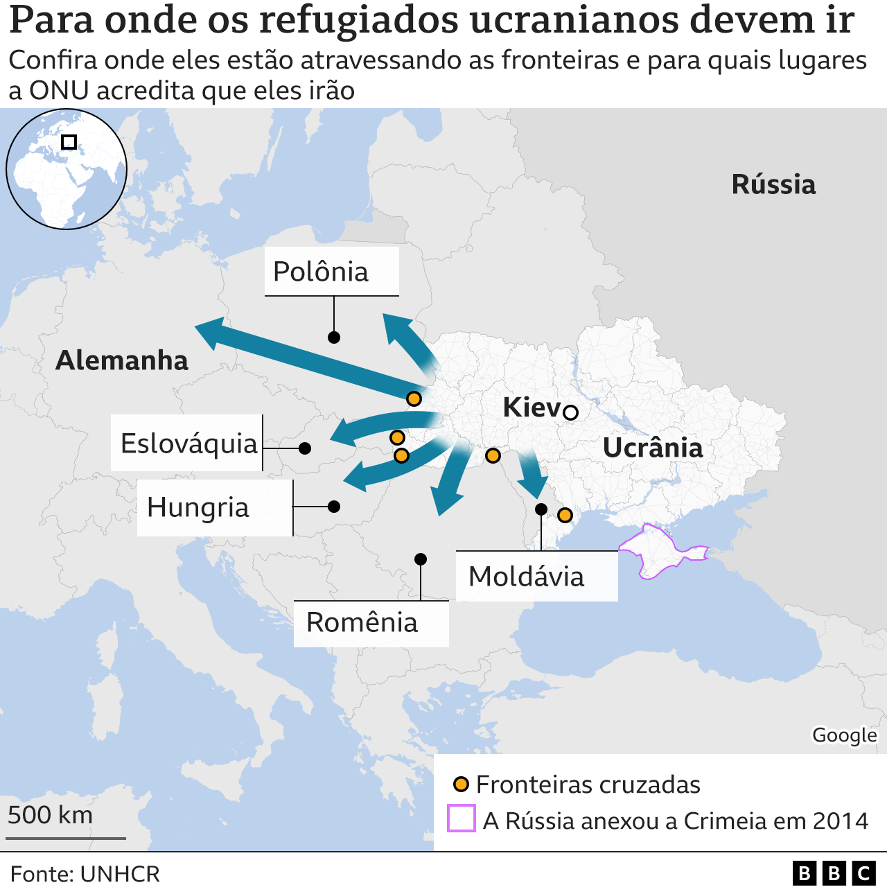 Mapa para onde refugiados devem ir
