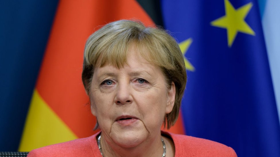 German Chancellor Angela Merkel at EU Council headquarter on October 2, 2020