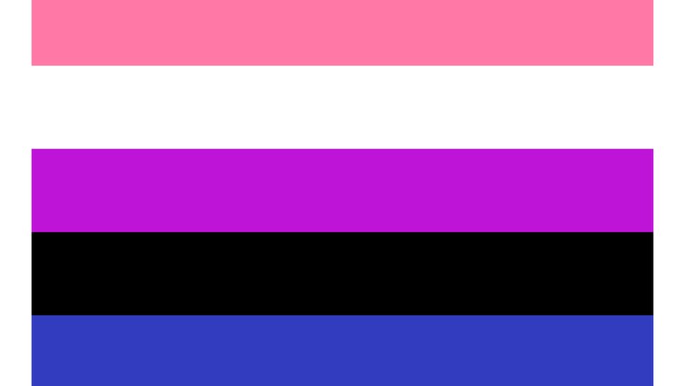 The pink, white, purple, black and blue genderfluid flag