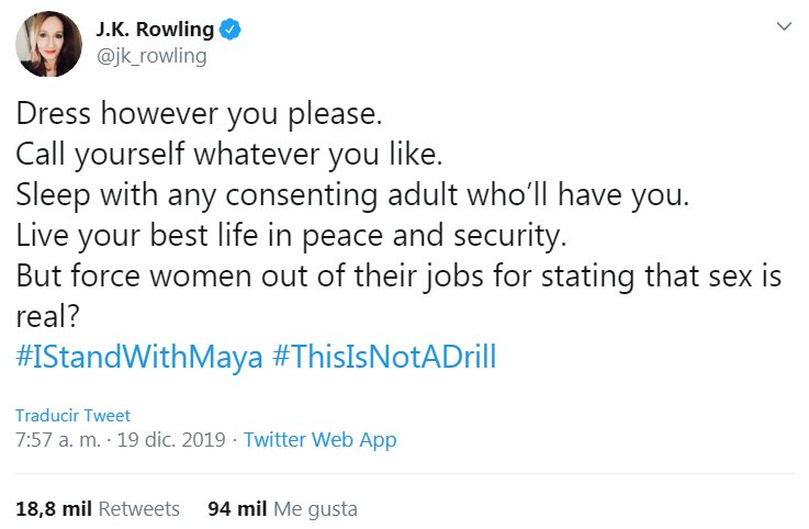 Tuit de JK Rowling