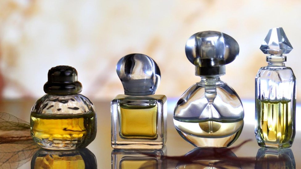 Perfume bottles of different shapes.