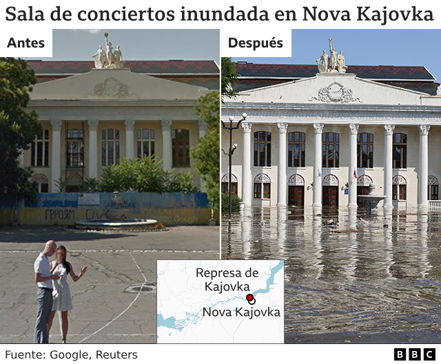 Sala de conciertos inundada en Nova Kajovka