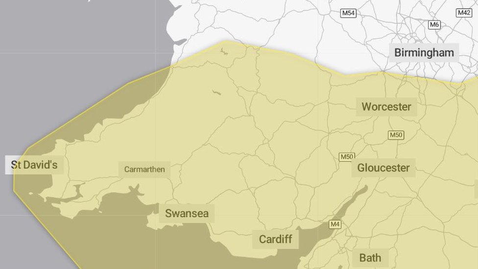 Карта Уэльса с указанием потенциально затронутых территорий