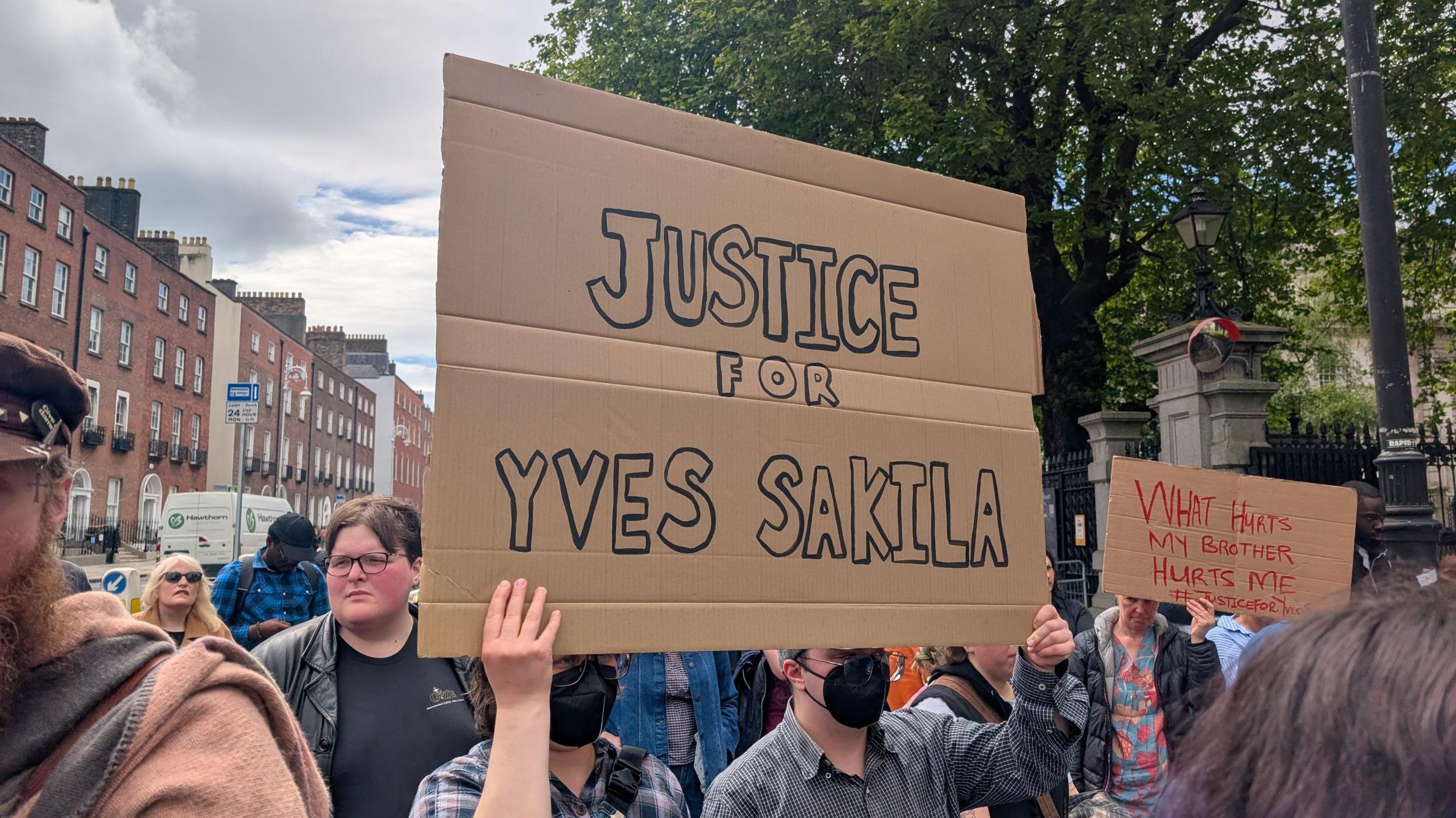 Yves Sakila: Crowds gather outside Ireland's parliament over 'disturbing death'