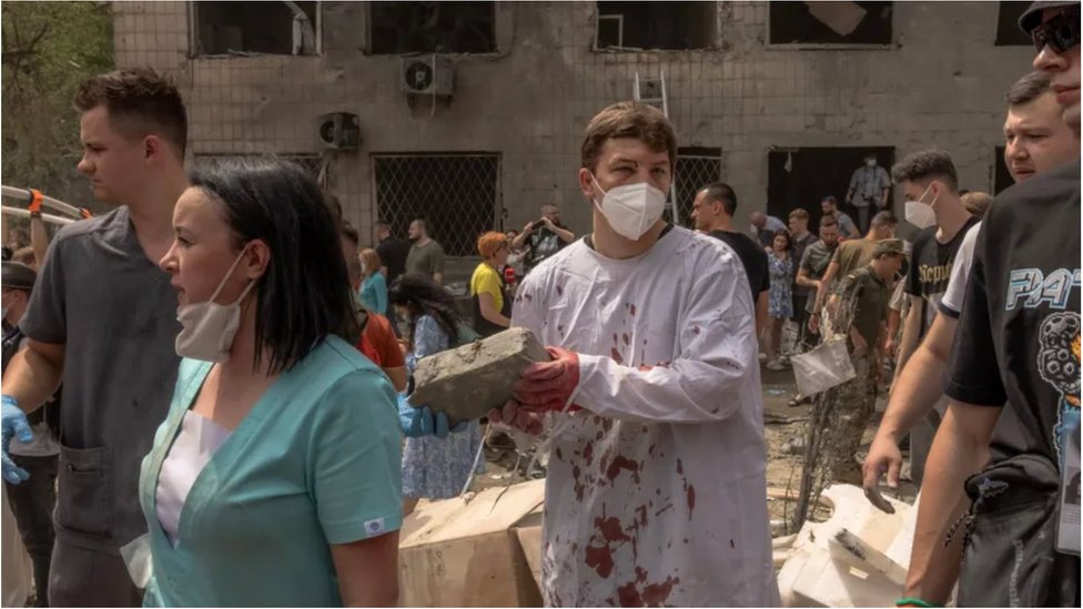 A children's hospital in Kyiv, Ukraine, after Russian bombardment on 8 July 2024.