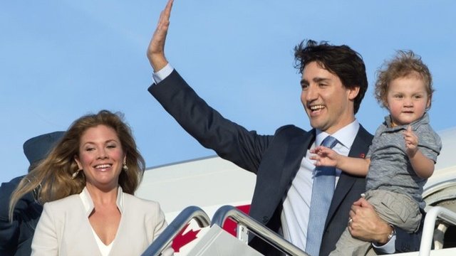 Justin Trudeau with wife and child