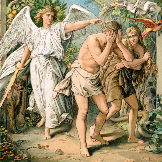 Ilustración de la expulsión de Adán y Eva del paraíso