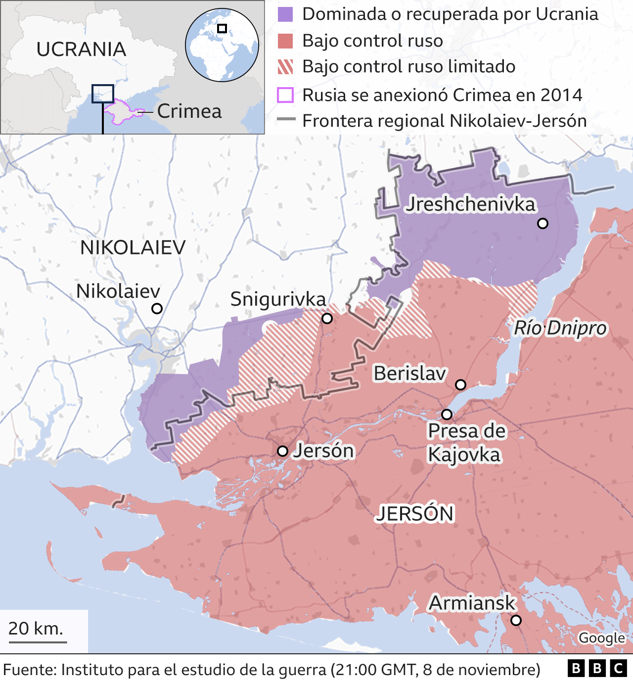 Mapa de la región de Jersón.