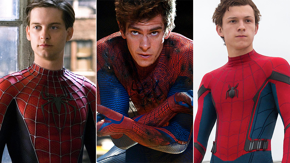From left to right: Tobey Maguire, Andrew Garfield, and Tom Holland