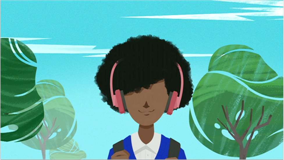A girl with headphones on