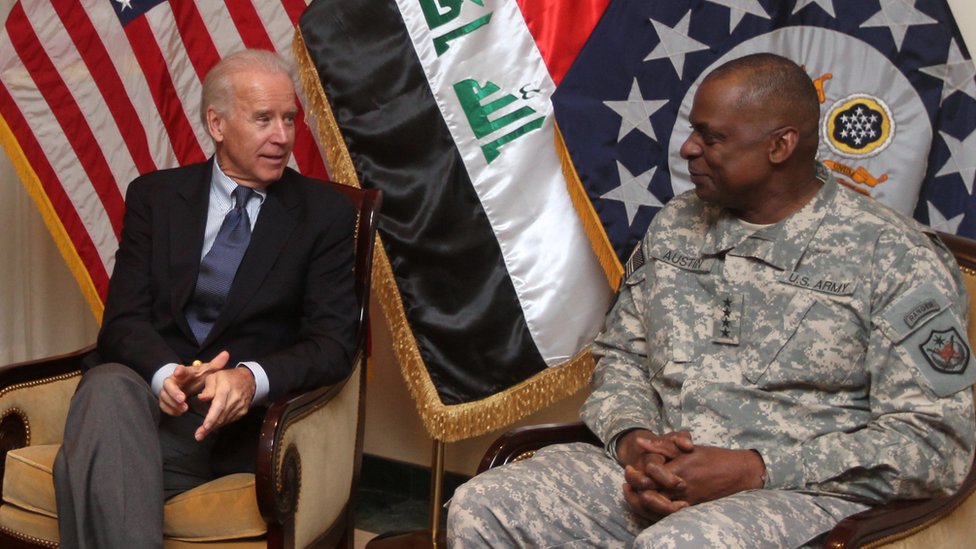 Joe Biden (left) and Gen Lloyd Austin in Iraq in 2011