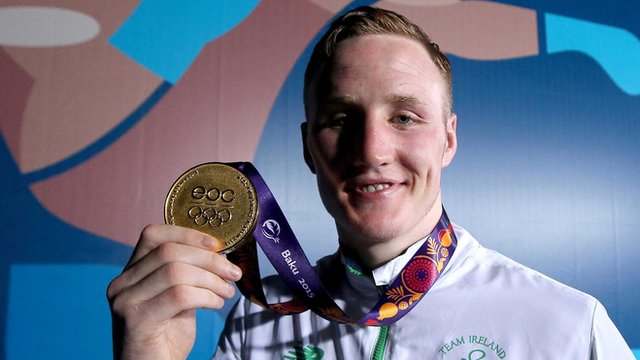 Boxer Michael O'Reilly with his gold medal at the European Games in Baku