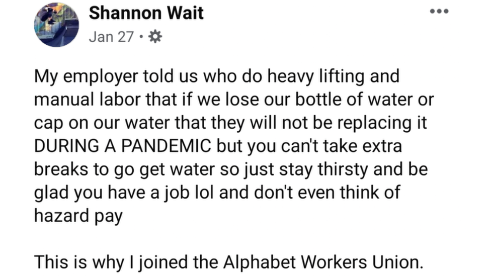 Pantallazo del post de Shannon Wait en Facebook
