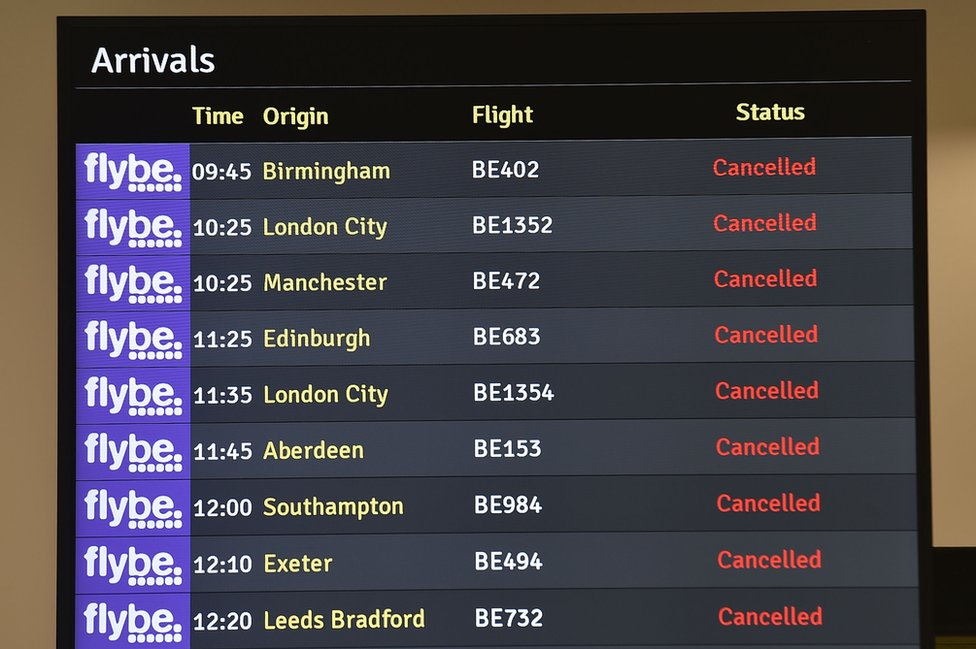 Экран, показывающий отмененные рейсы из аэропорта Белфаст-Сити