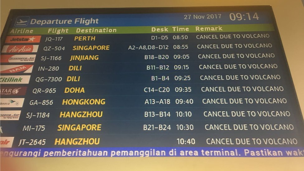 Фото отмененных рейсов в аэропорту Денпасар на Бали 27 ноября 2017 года