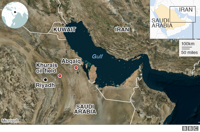 Карта, показывающая саудовские нефтяные удары