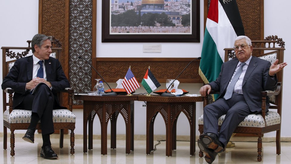 Menlu AS Antony Blinken dan Presiden Palestina Mahmud Abbas