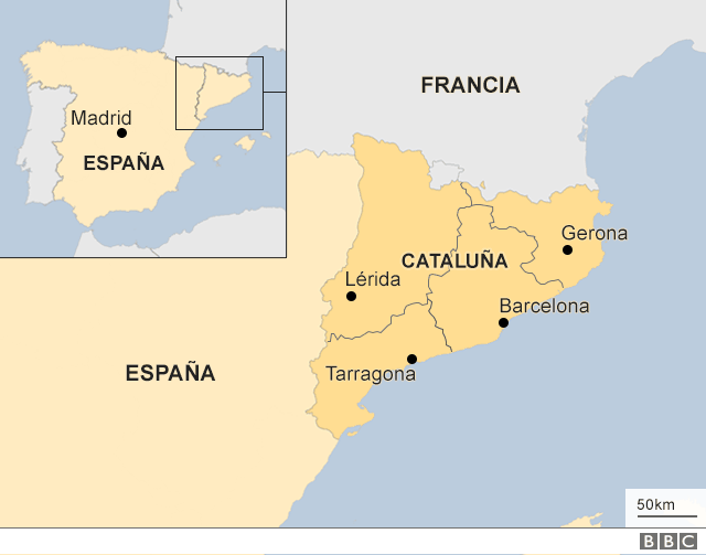 Cataluña, en el noreste de España, es una de las regiones más prósperas del país. Mapa de Cataluña