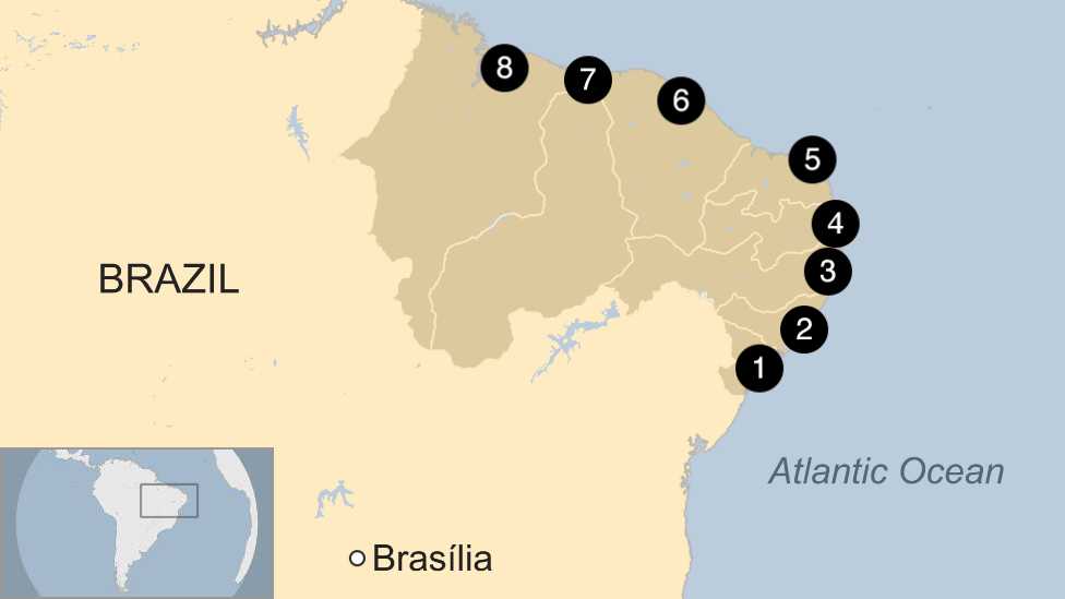 Карта пострадавших районов Бразилии