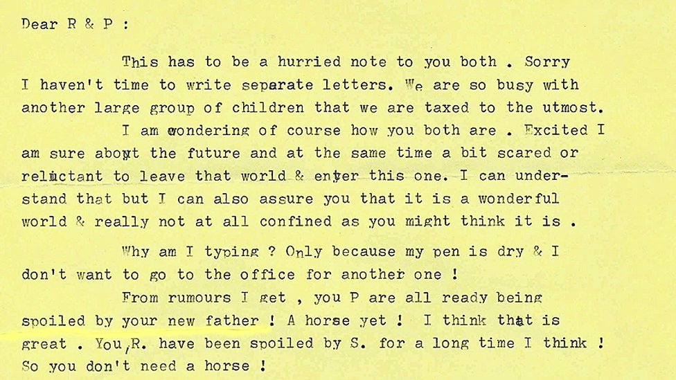 An excerpt of a letter to Ruth and Pauline from inside the 'weird world'