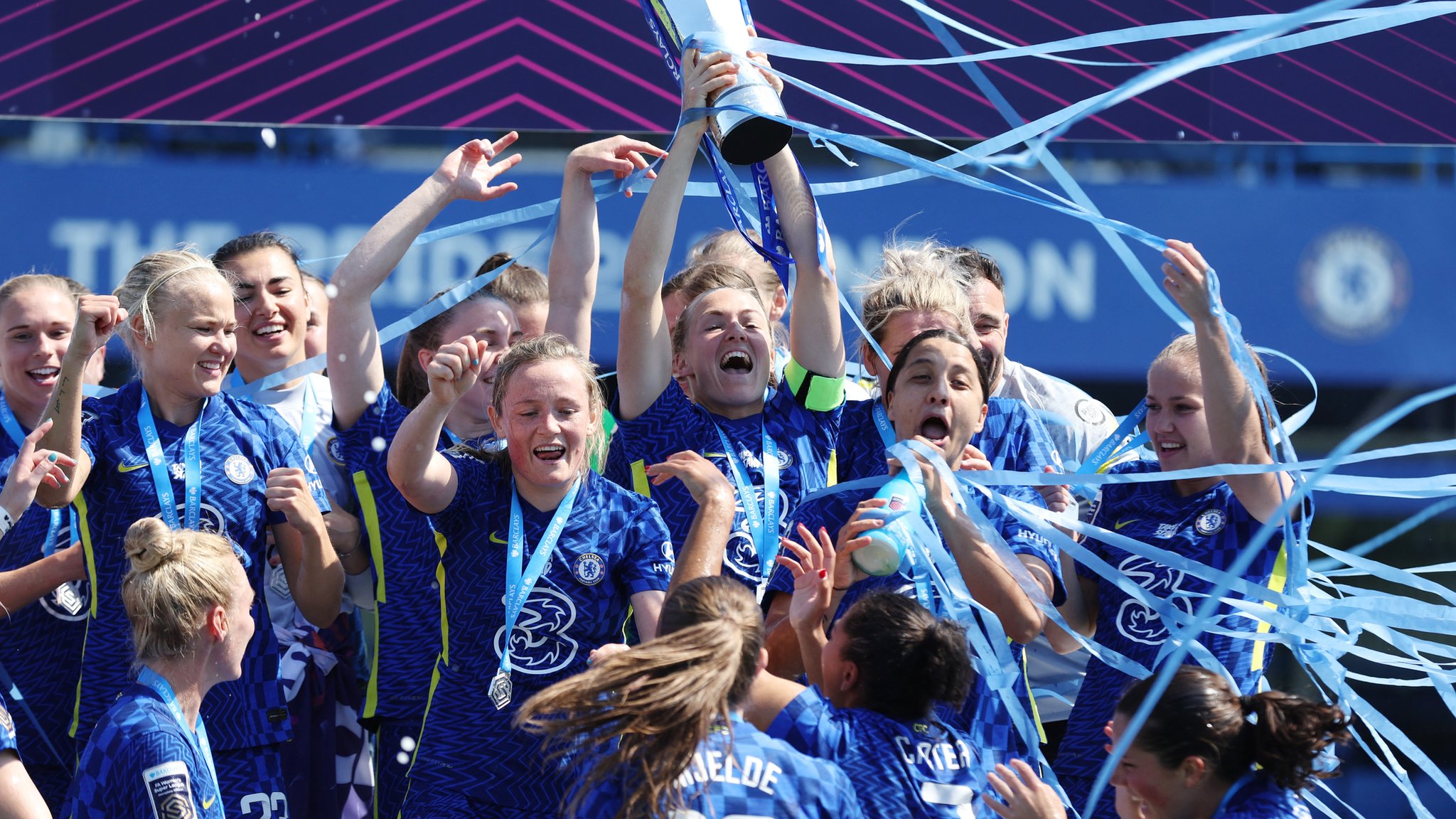 Chelsea 4-2 Man Utd: Chelsea win historic third successive WSL title