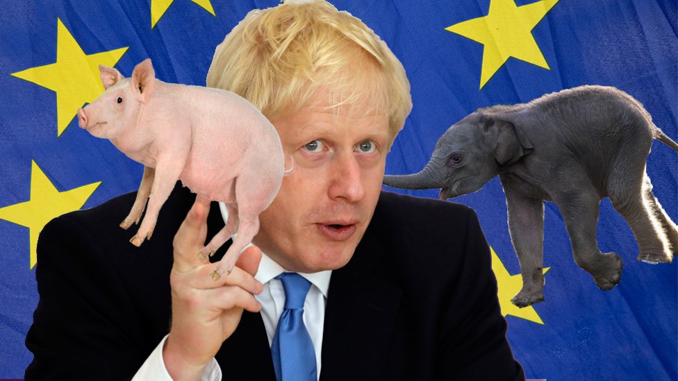 Борис Джонсон со свиньей и слоном