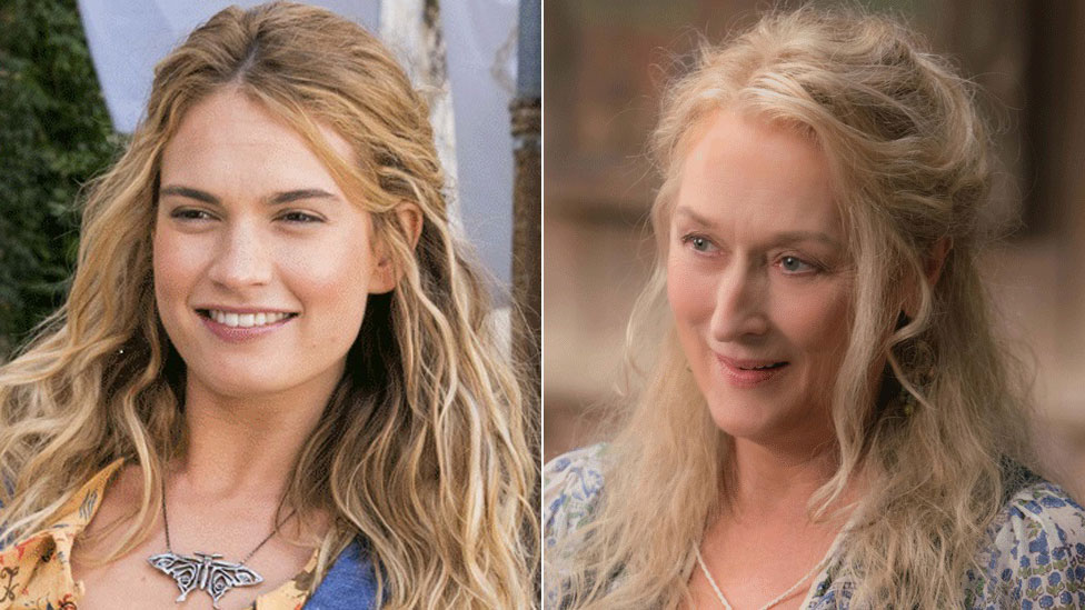 Lily James on the set of 'Mamma Mia - Here We Go Again' in England